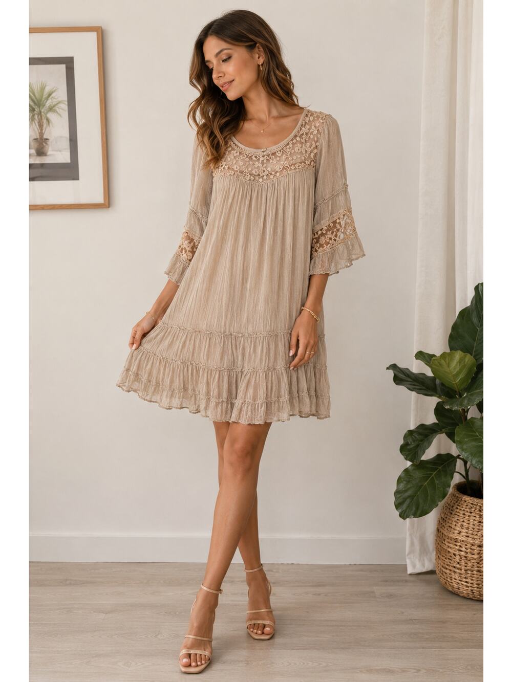 Ambra Made In Italy 100% Silk Lace Dress Small Romantic Luxury Designer